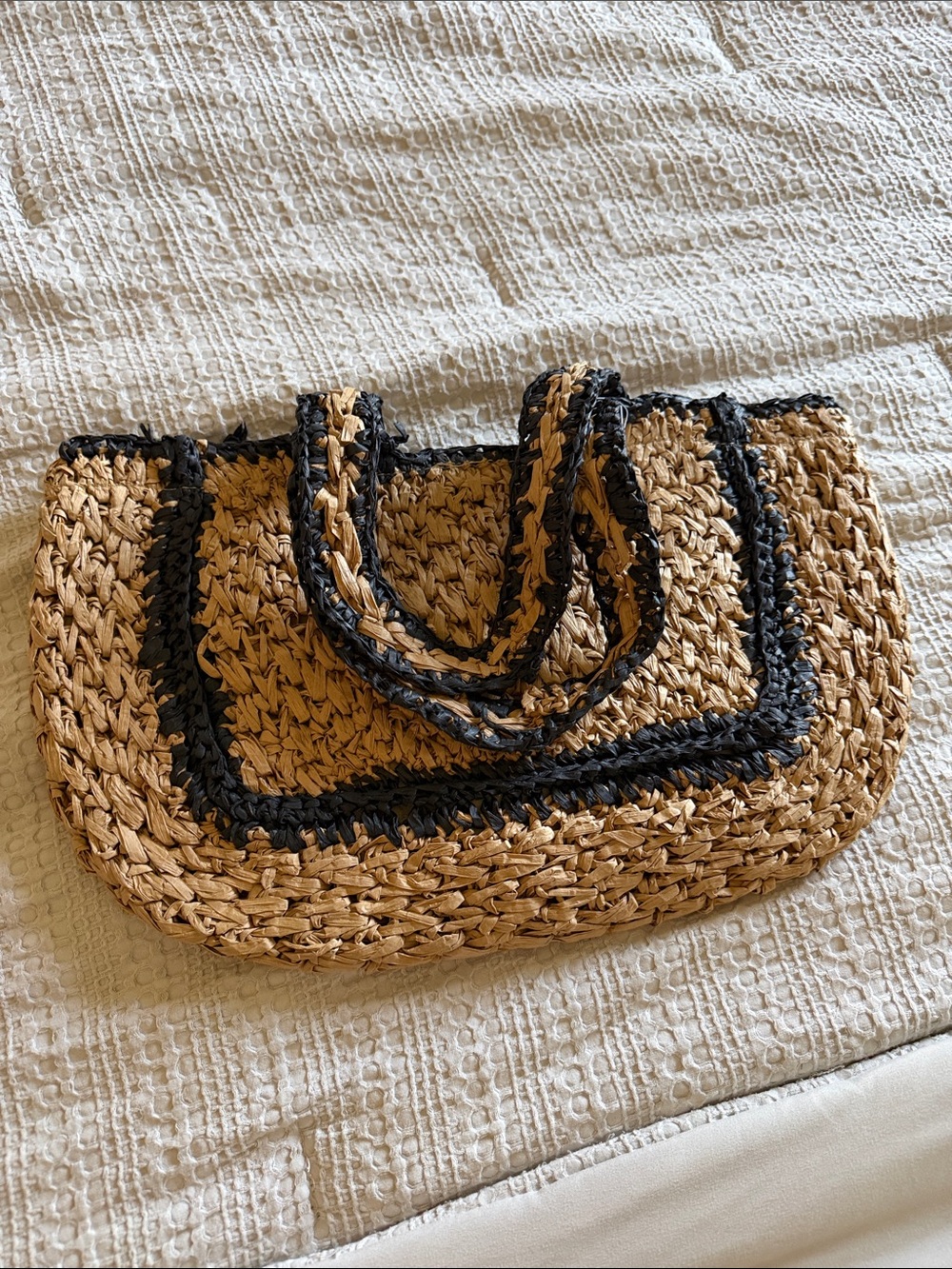 Time and Tru Tan Woven Tote with Black Trim - Picture 5 of 5